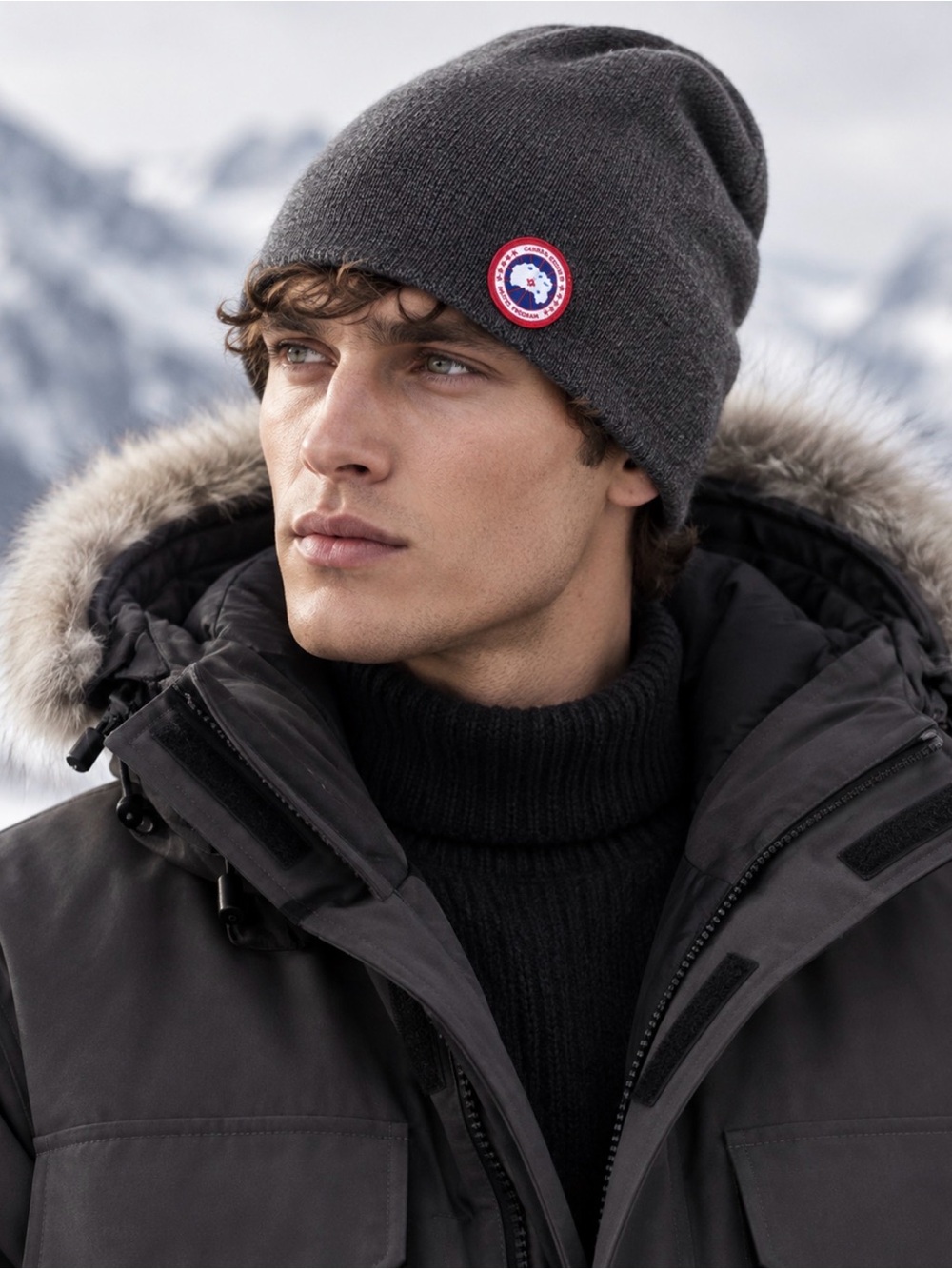 Canada Goose Charcoal Gray Knit Beanie with Logo Patch - Men